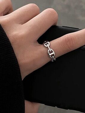 Silver Mariner Chain Link Ring — Adjustable Open Band